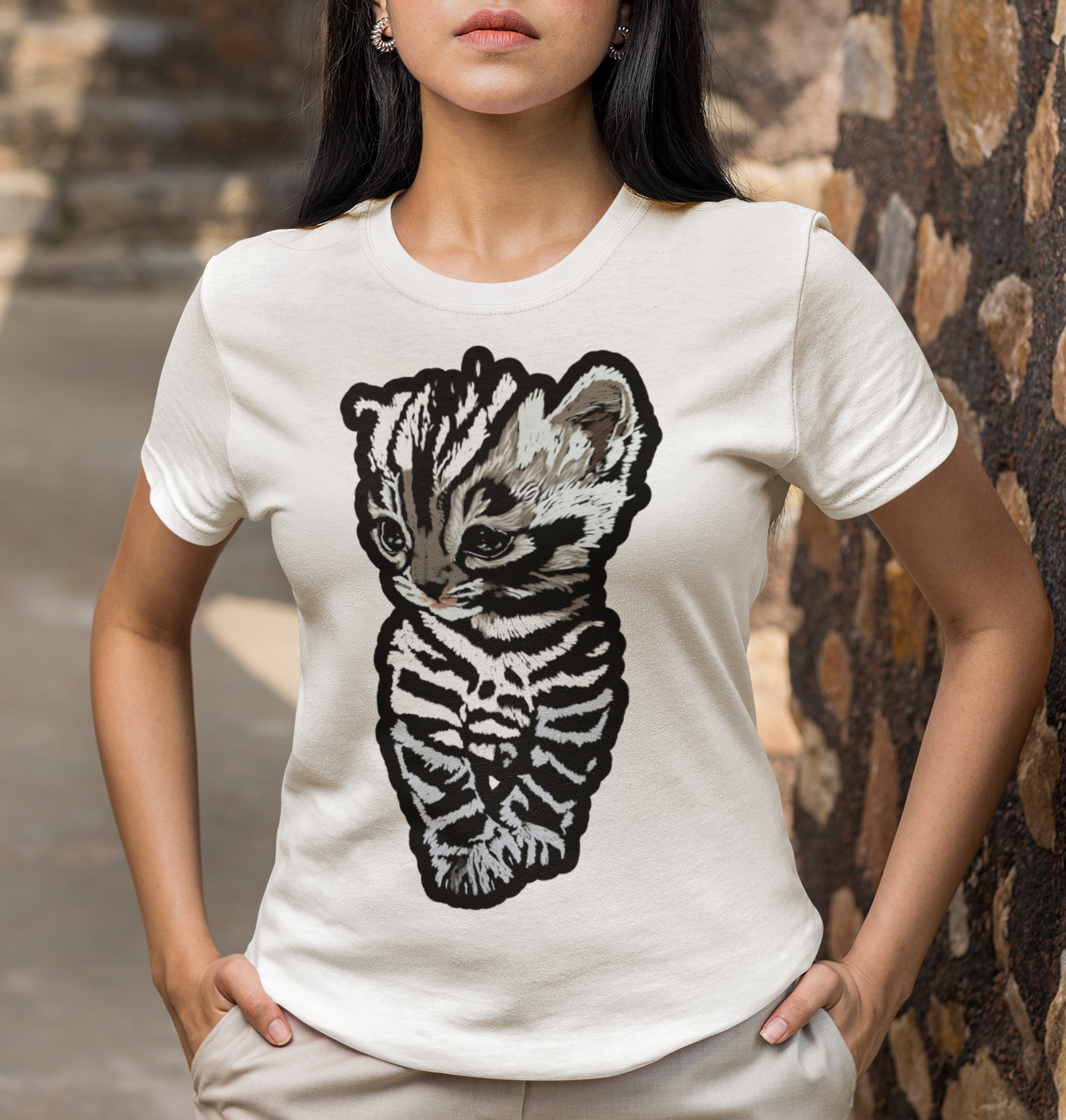 "Striped Kitten" from Jamie's Hand-Drawn Cat Collection Unisex Soft-style T-Shirt
