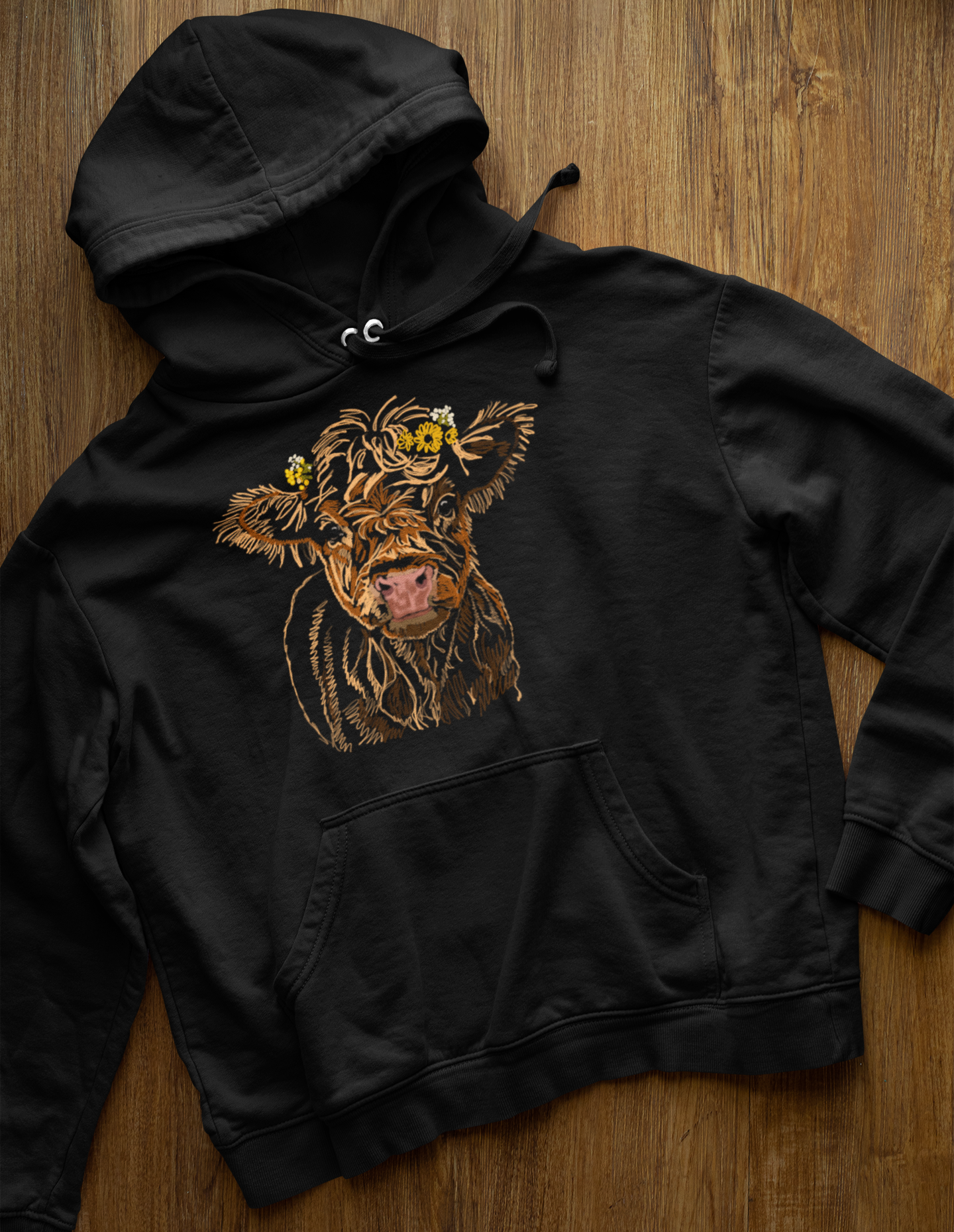 "Baby Highland Cow" from Jamie's Hand-Drawn Cow Collection Unisex Hoodie