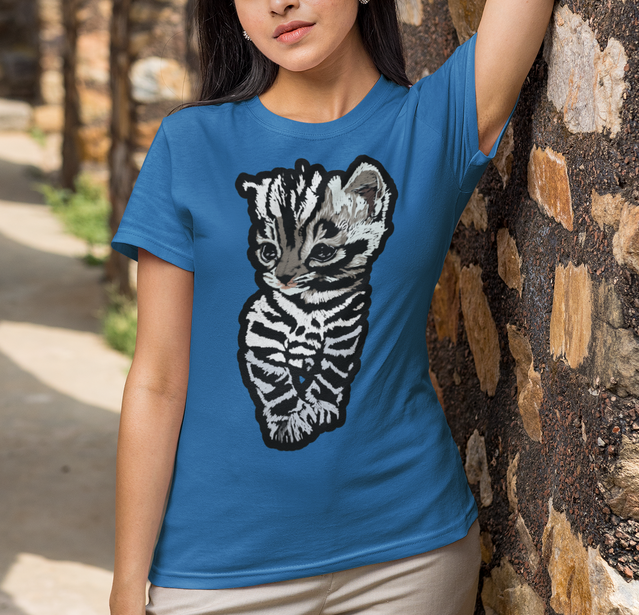 "Striped Kitten" from Jamie's Hand-Drawn Cat Collection Unisex Soft-style T-Shirt