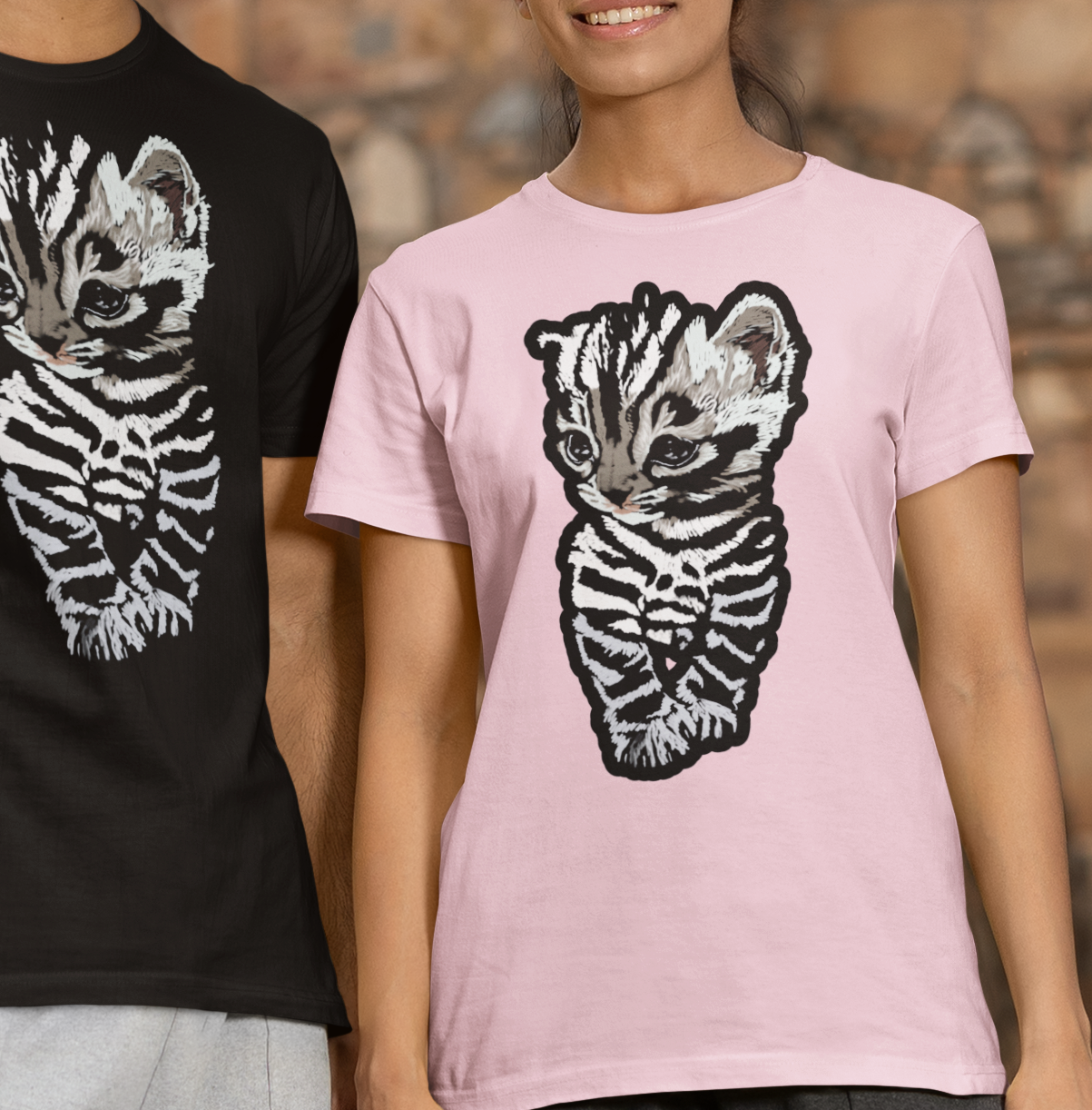 "Striped Kitten" from Jamie's Hand-Drawn Cat Collection Unisex Soft-style T-Shirt