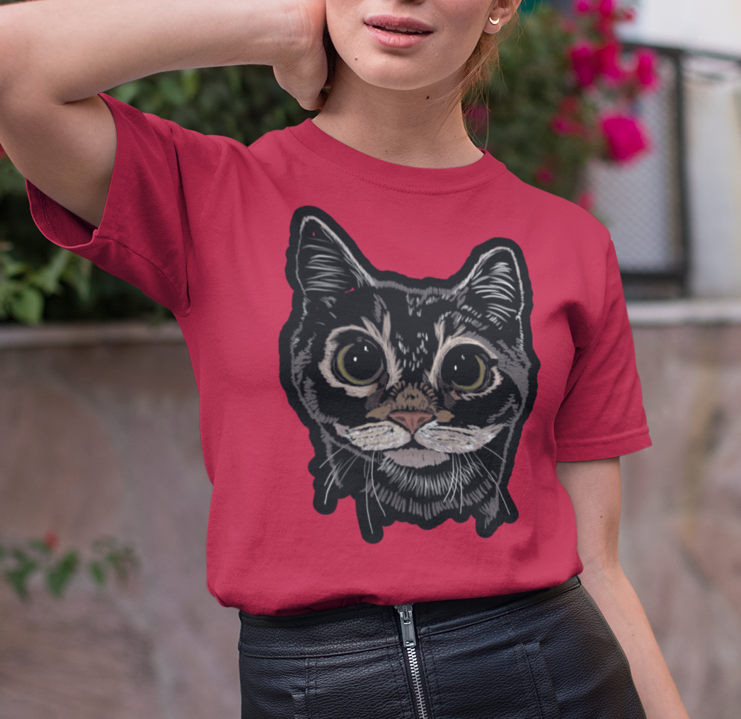 "Boba Eyes Cat" from Jamie's Hand-Drawn Cat Collection Unisex Soft-style T-Shirt
