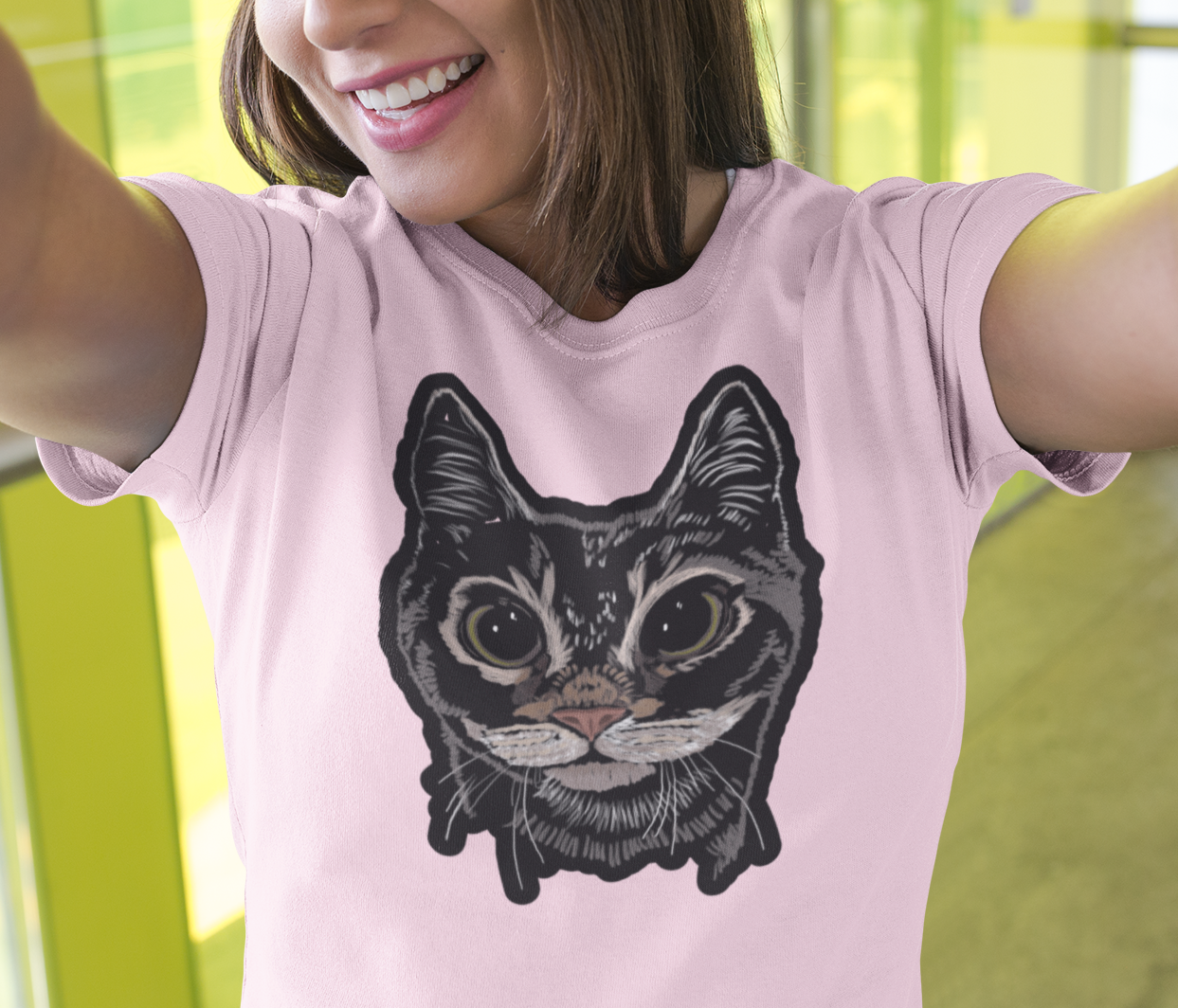 "Boba Eyes Cat" from Jamie's Hand-Drawn Cat Collection Unisex Soft-style T-Shirt