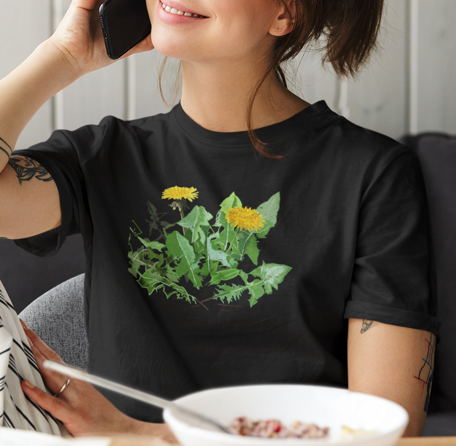 "A Dandelion's Greens" from Jamie's Hand-Drawn Floral Collection Unisex Soft-style T-Shirt
