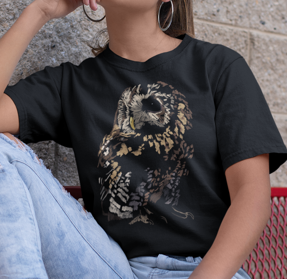 "Cute Brown Owl" from Jamie's Hand-Drawn Owl Collection Unisex Soft-style T-Shirt