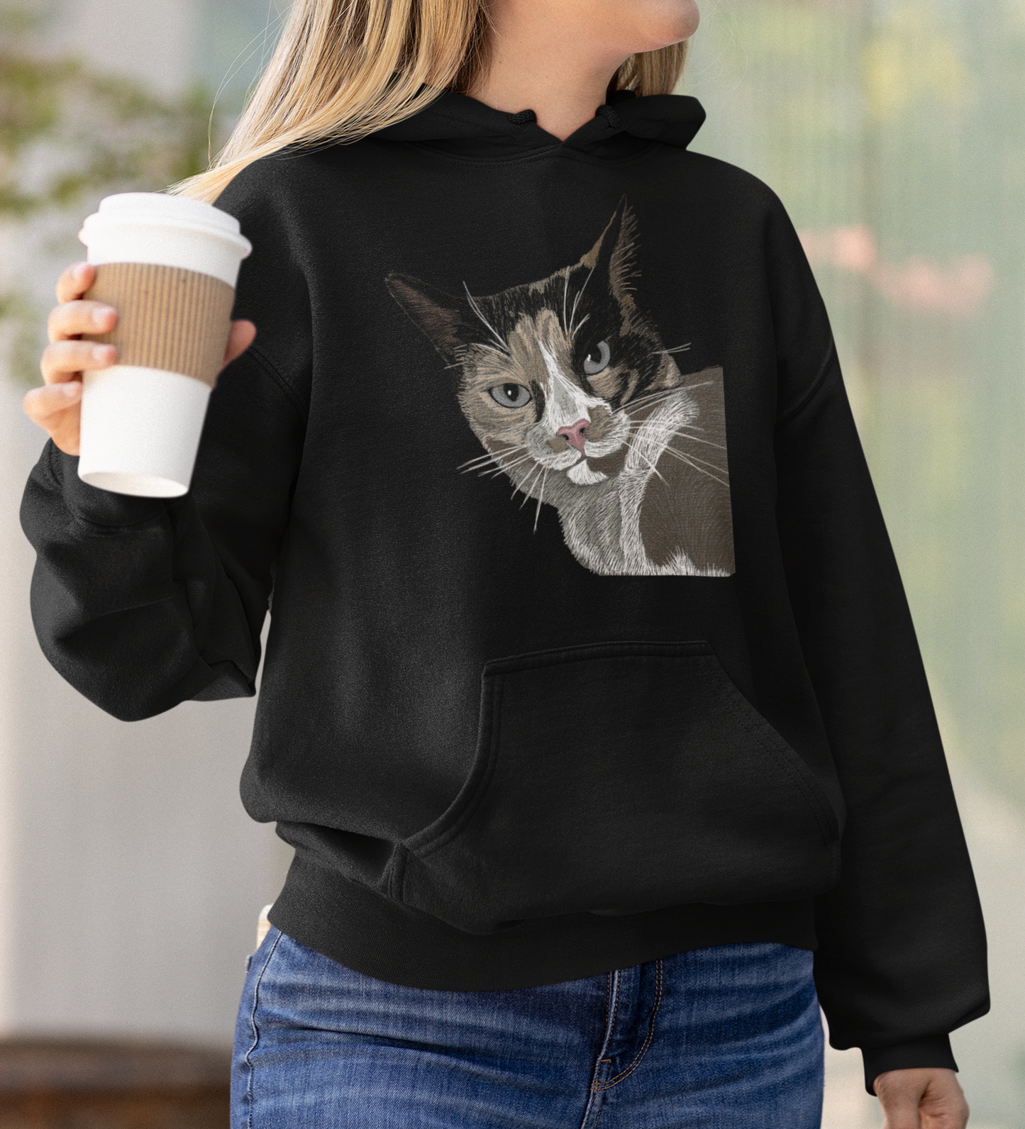 "Not Amused" from Jamie's Hand-Drawn Cat Collection Unisex Hoodie