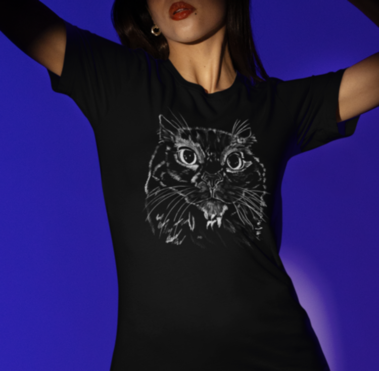 "Displeased Majesty" from Jamie's Hand-Drawn Cat Collection Unisex Soft-style T-Shirt