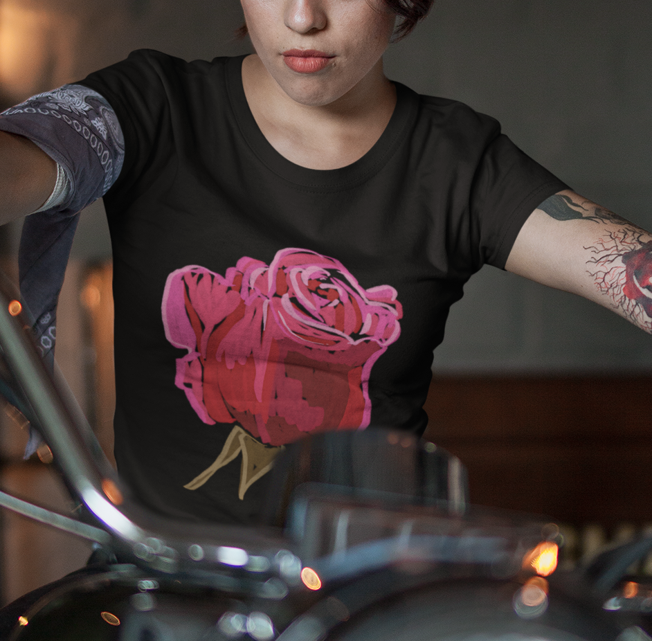 "Red Rose" from Jamie's Hand-Drawn Floral Collection Unisex Soft-style T-Shirt