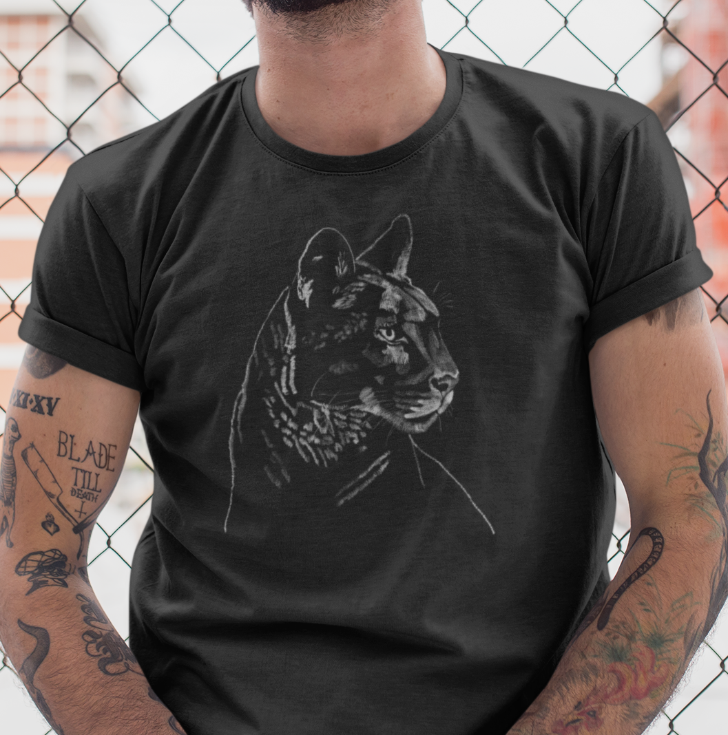 "Mountain Lion Profile" from Jamie's Hand-Drawn cat Collection Unisex Soft-style T-Shirt