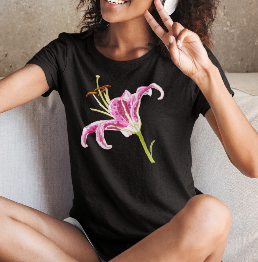 "Pink Lily" from Jamie's Hand-Drawn Floral Collection Unisex Soft-style T-Shirt