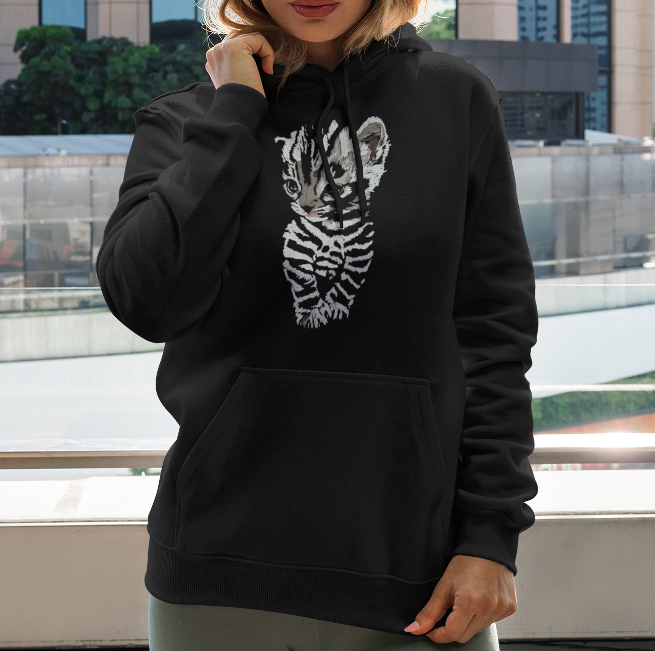 "Striped Kitten" from Jamie's Hand-Drawn Cat Collection Unisex Hoodie