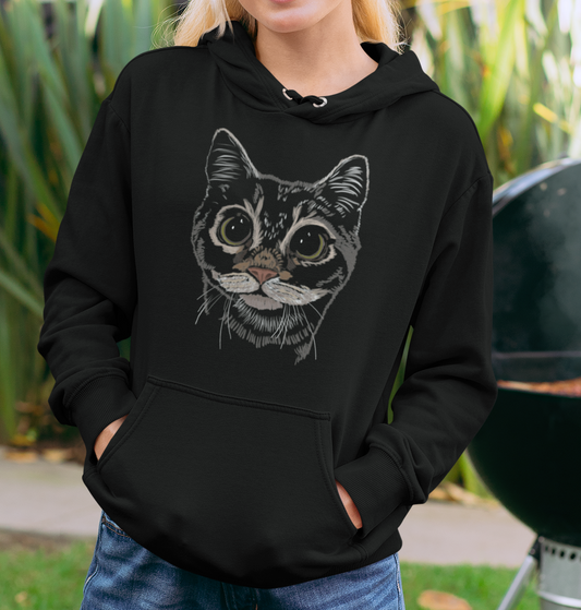 "Boba Eyes Cat" from Jamie's Hand-Drawn Cat Collection Unisex Hoodie