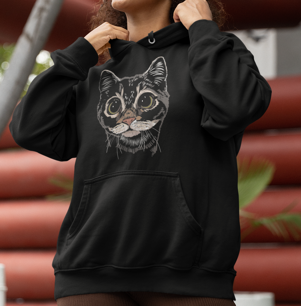 "Boba Eyes Cat" from Jamie's Hand-Drawn Cat Collection Unisex Hoodie