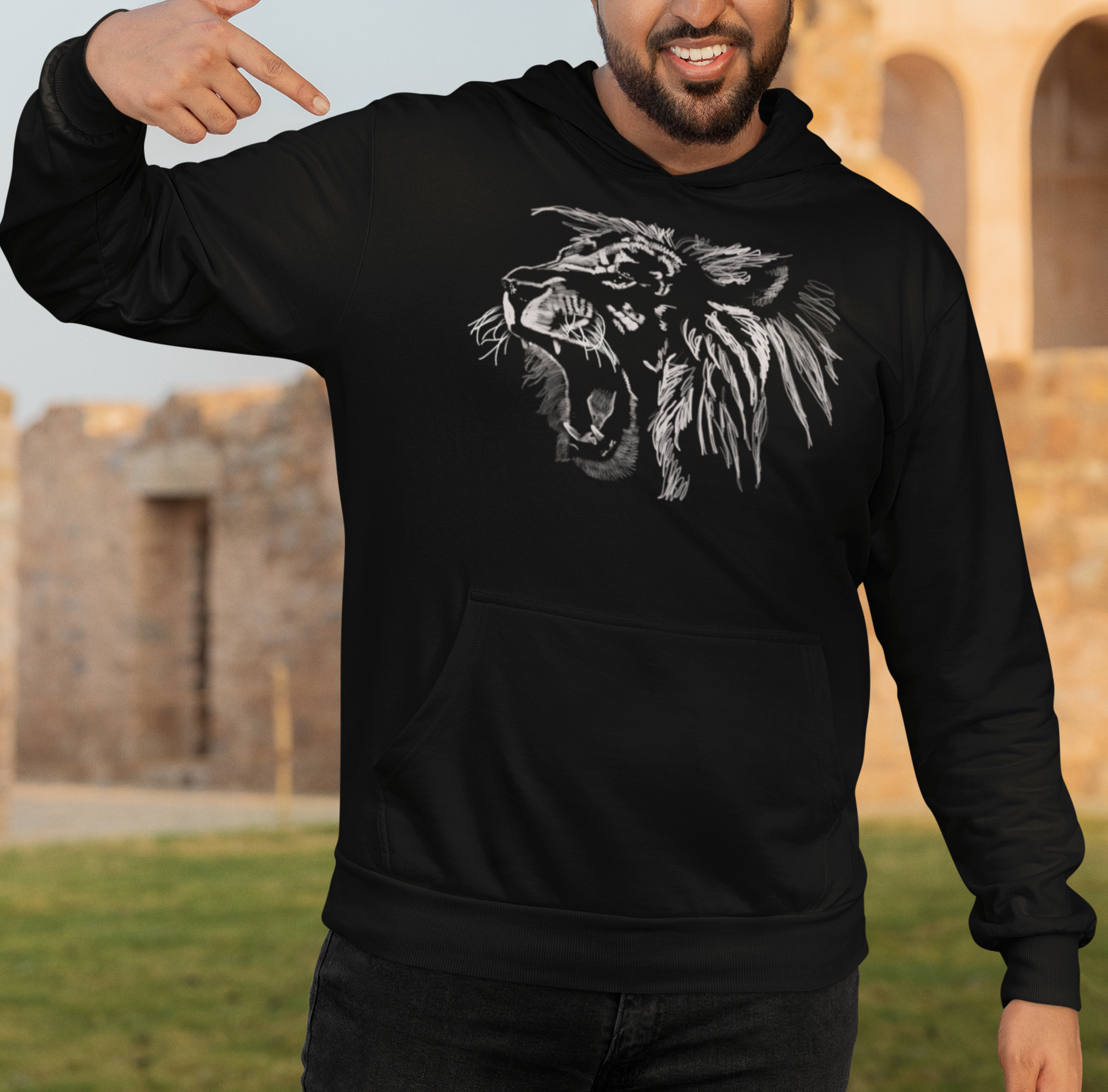 "Lion Rawr" from Jamie's Hand-Drawn Cat Collection Unisex Hoodie