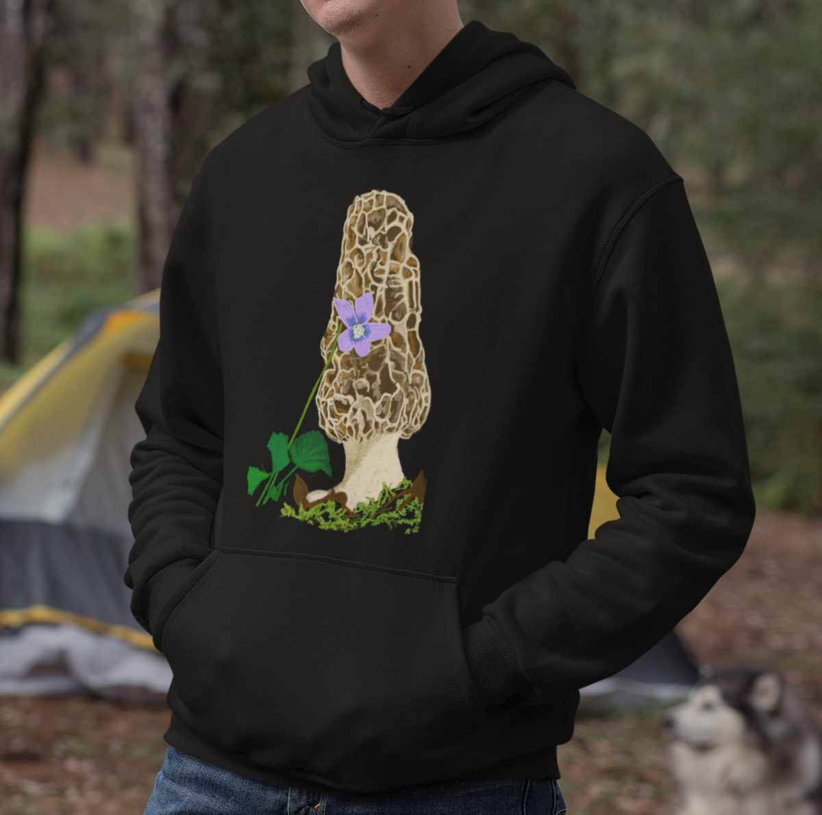"Morel with Violet" from Jamie's Hand-Drawn Mushroom Collection Unisex Hoodie