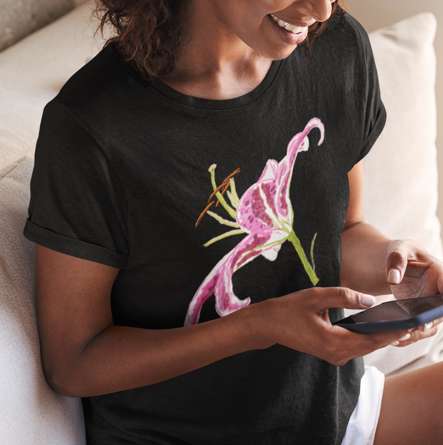 "Pink Lily" from Jamie's Hand-Drawn Floral Collection Unisex Soft-style T-Shirt