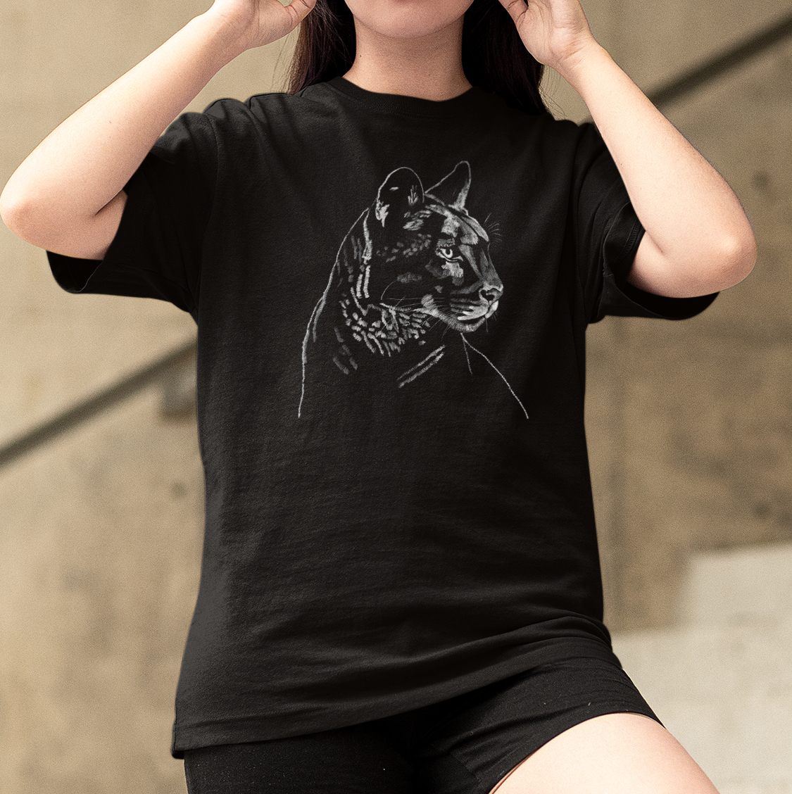 "Mountain Lion Profile" from Jamie's Hand-Drawn cat Collection Unisex Soft-style T-Shirt