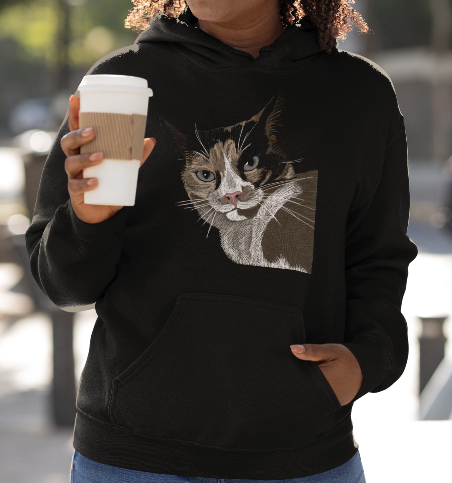 "Not Amused" from Jamie's Hand-Drawn Cat Collection Unisex Hoodie
