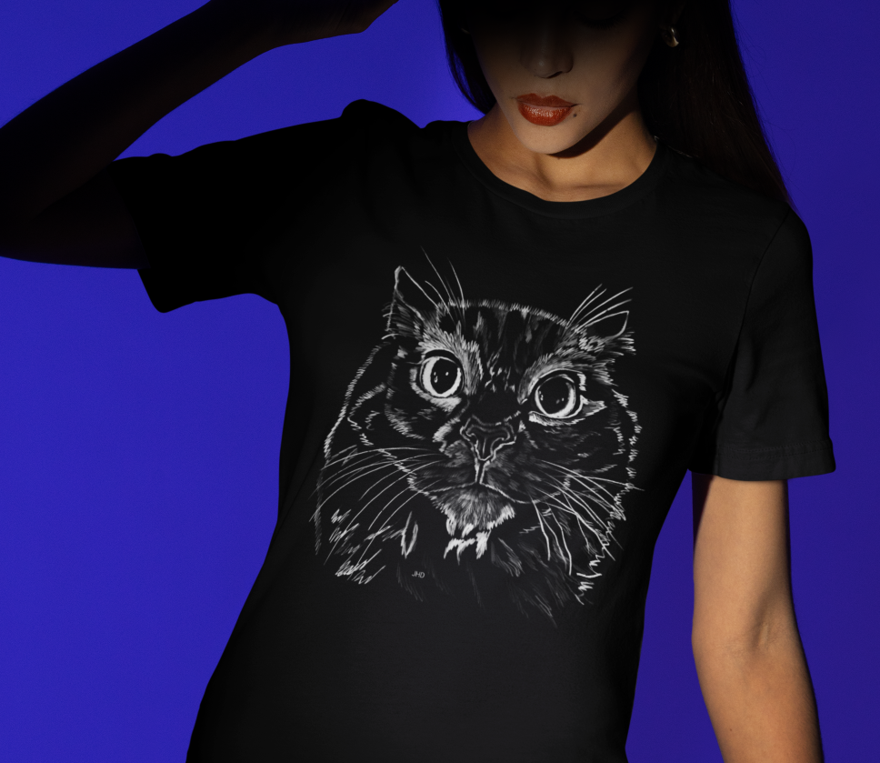 "Displeased Majesty" from Jamie's Hand-Drawn Cat Collection Unisex Soft-style T-Shirt