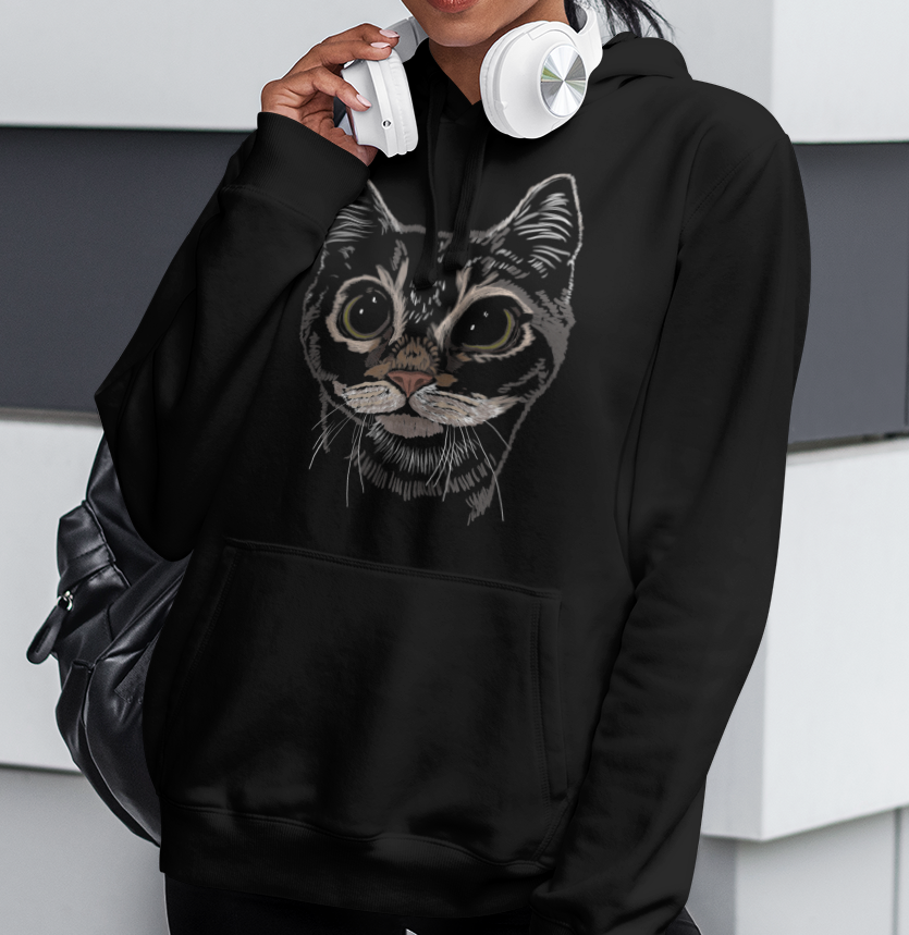 "Boba Eyes Cat" from Jamie's Hand-Drawn Cat Collection Unisex Hoodie