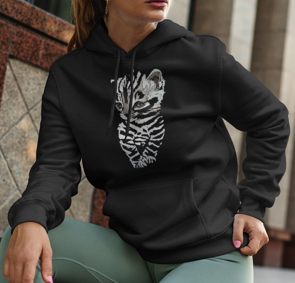 "Striped Kitten" from Jamie's Hand-Drawn Cat Collection Unisex Hoodie