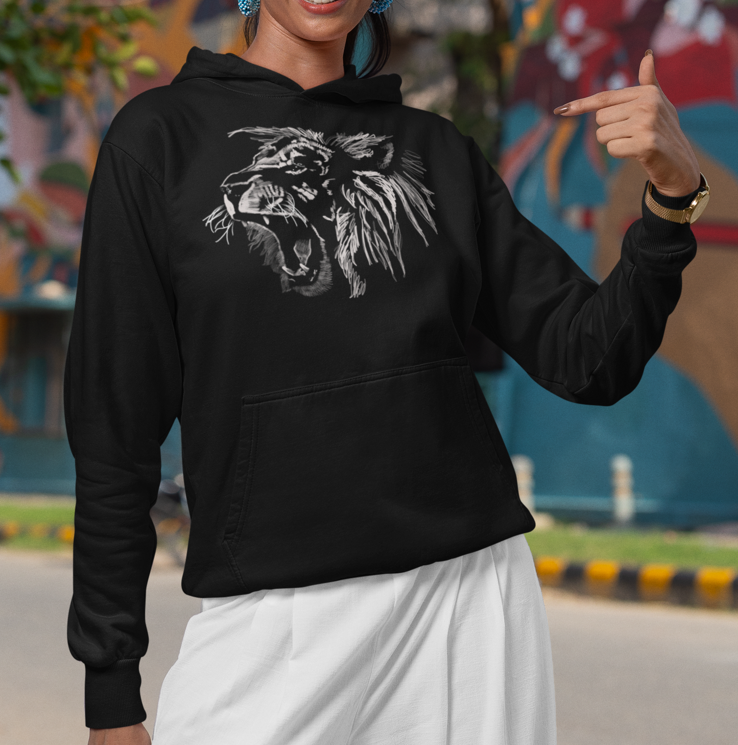 "Lion Rawr" from Jamie's Hand-Drawn Cat Collection Unisex Hoodie