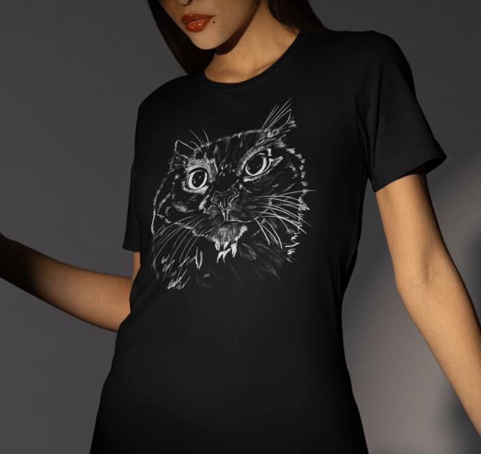 "Displeased Majesty" from Jamie's Hand-Drawn Cat Collection Unisex Soft-style T-Shirt