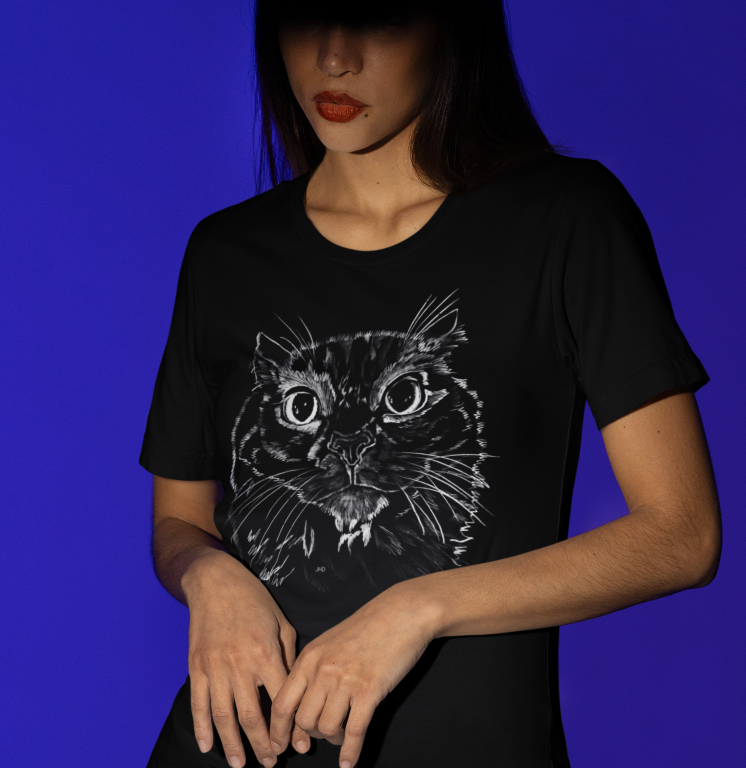 "Displeased Majesty" from Jamie's Hand-Drawn Cat Collection Unisex Soft-style T-Shirt