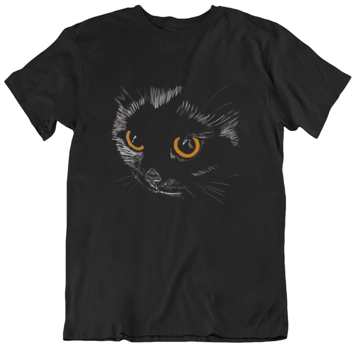 "Black Cat Yellow Eyes" from Jamie's Hand-Drawn cat Collection Unisex Soft-style T-Shirt