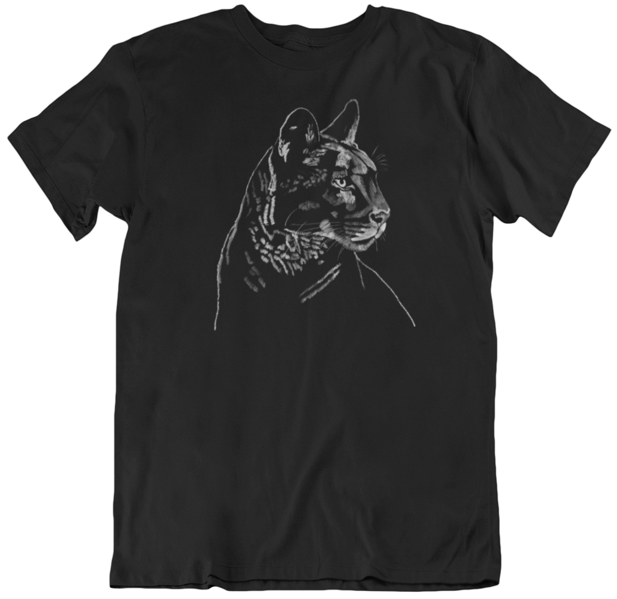 "Mountain Lion Profile" from Jamie's Hand-Drawn cat Collection Unisex Soft-style T-Shirt