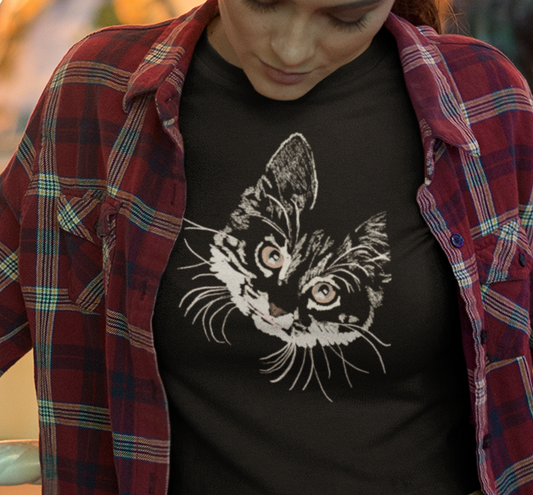 "Yellow Eyed Cat" from Jamie's Hand-Drawn Cat Collection Unisex Soft-style T-Shirt