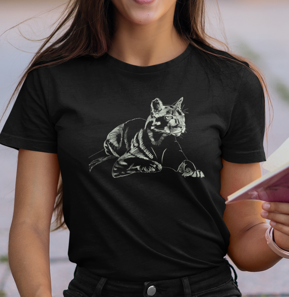 "Mountain Lion" from Jamie's Hand-Drawn Cat Collection Unisex Soft-style T-Shirt