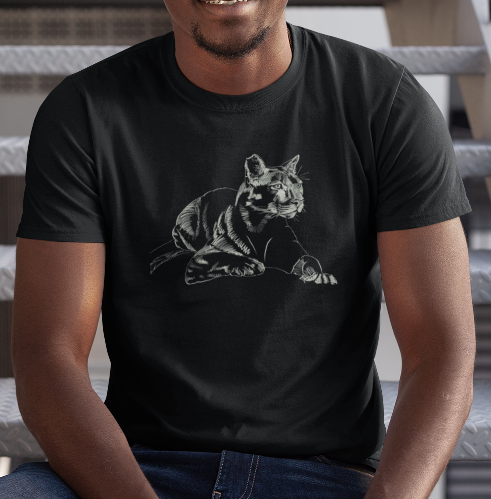 "Mountain Lion" from Jamie's Hand-Drawn Cat Collection Unisex Soft-style T-Shirt