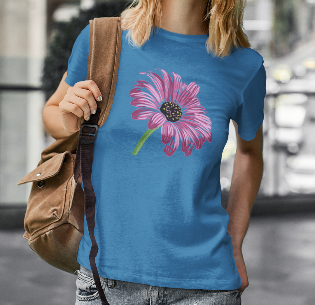 "Pink Cone-flower" from Jamie's Hand-Drawn Floral Collection Unisex Soft-style T-Shirt