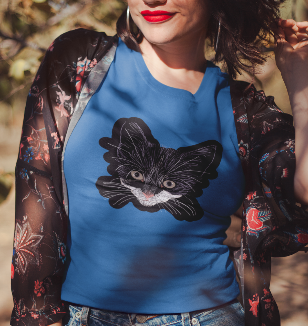 "Grey Eyed Kitty" from Jamie's Hand-Drawn Cat Collection Unisex Soft-style T-Shirt