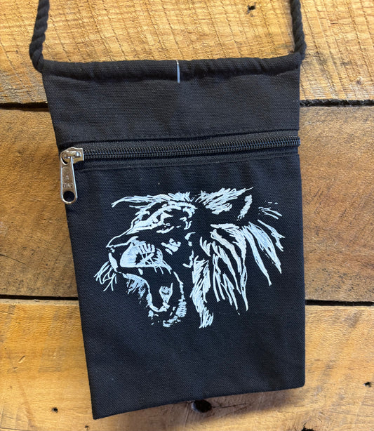 "Lion Rawr" Jamie's Hand-Drawn Cat Collection Handbag With Twisted Rope Strap 6"x9"