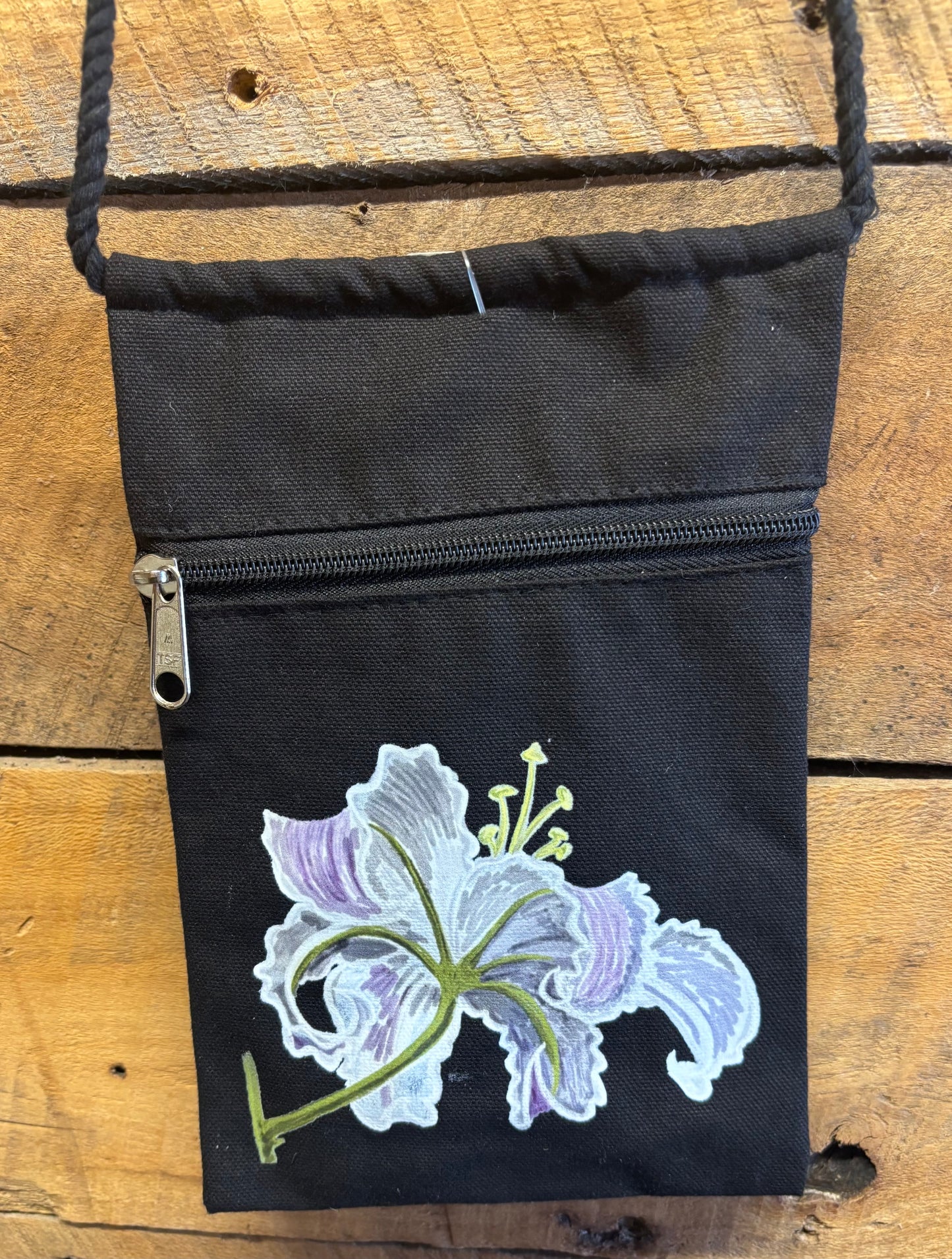 "Lily Blossom" Jamie's Hand-Drawn Floral Collection Handbag With Twisted Rope Strap 6"x9"