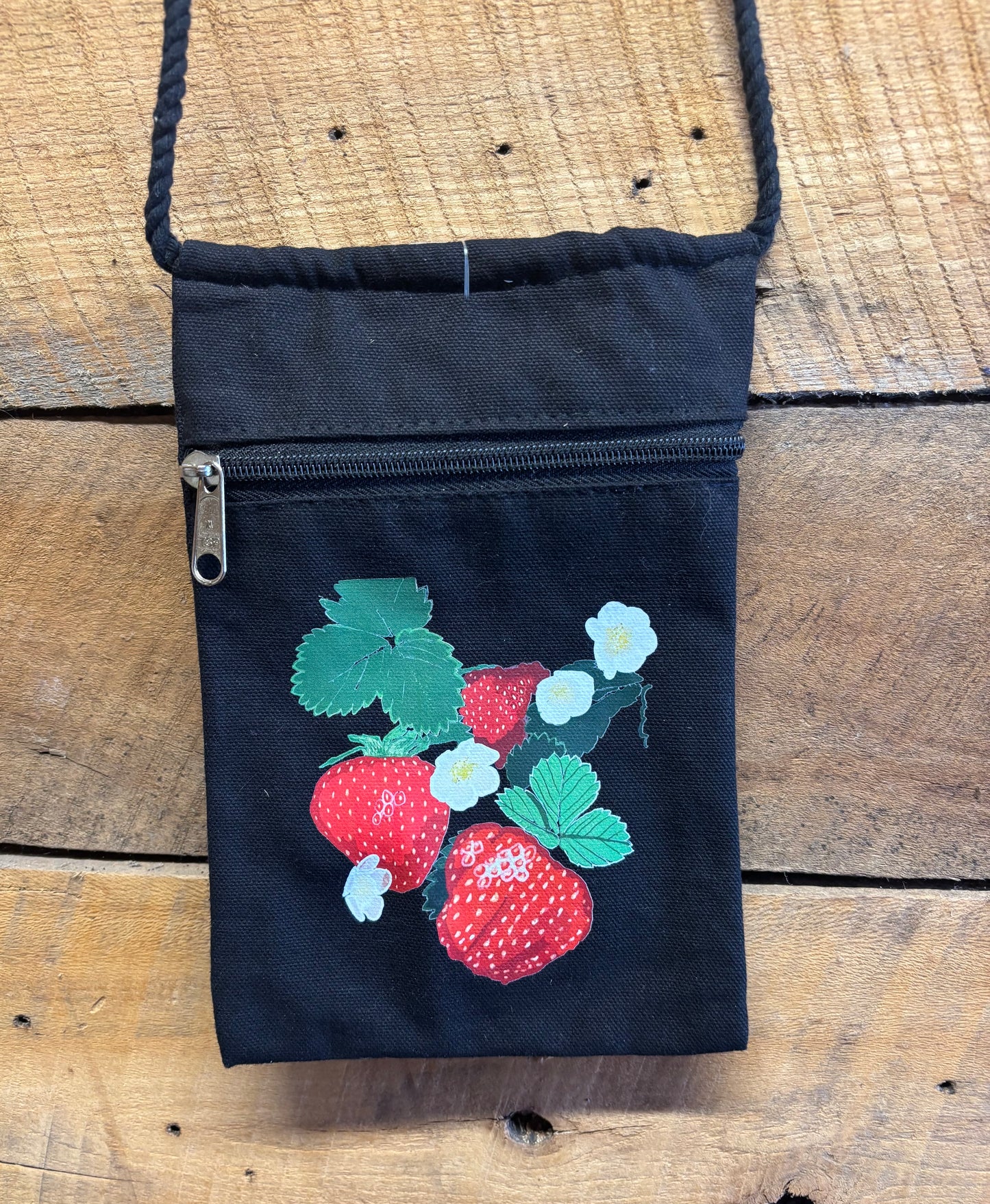 "Strawberry" Jamie's Hand-Drawn Fruits & Veggies Collection Handbag With Twisted Rope Strap 6"x9"