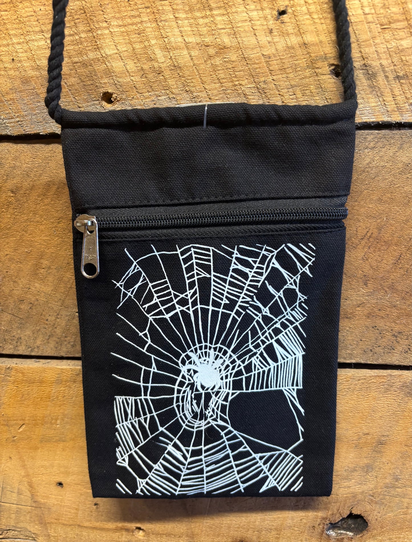 "Spider's Web" Jamie's Hand-Drawn Spider Collection Handbag With Twisted Rope Strap 6"x9"