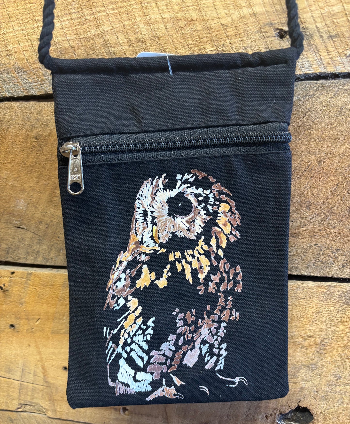 "Cute Brown Owl" Jamie's Hand-Drawn Owl Collection Handbag With Twisted Rope Strap 6"x9"
