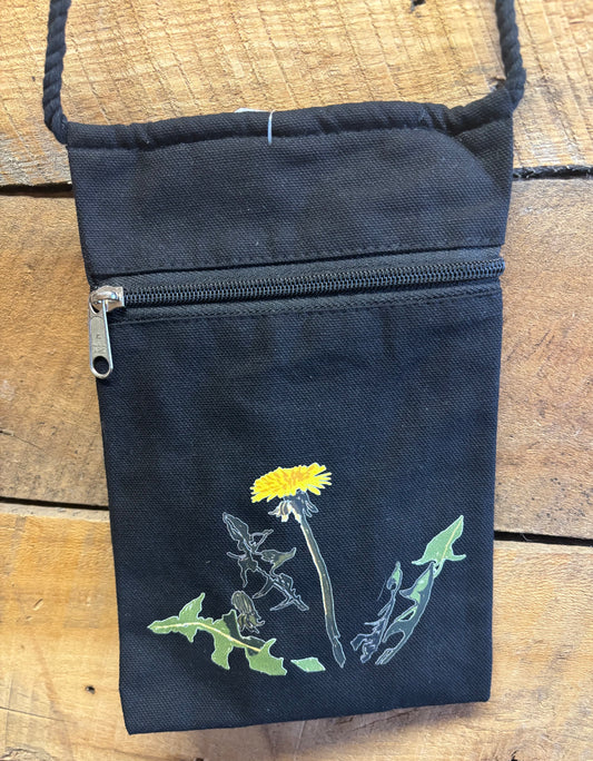 "Dandelion Bloom" Jamie's Hand-Drawn Floral Collection Handbag With Twisted Rope Strap 6"x9"
