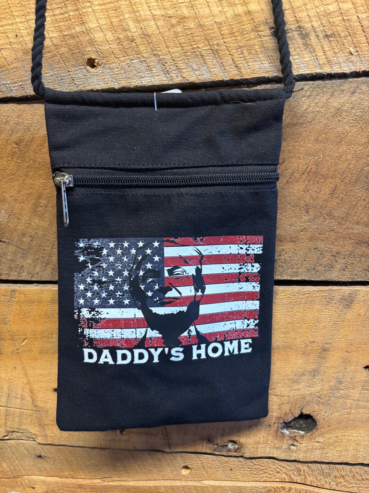 "Trump in Flag - Daddy's Home" Patriotic Handbag With Twisted Rope Strap 6"x9"