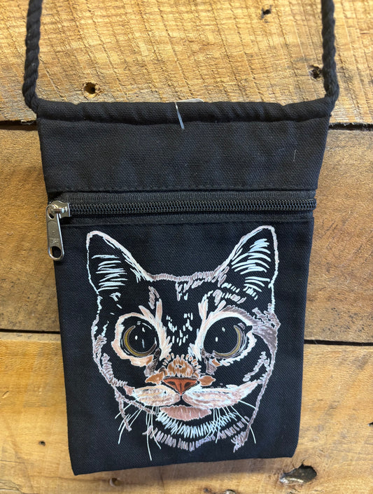 "Boba Eyes Cat" Jamie's Hand-Drawn Cat Collection Handbag With Twisted Rope Strap 6"x9"