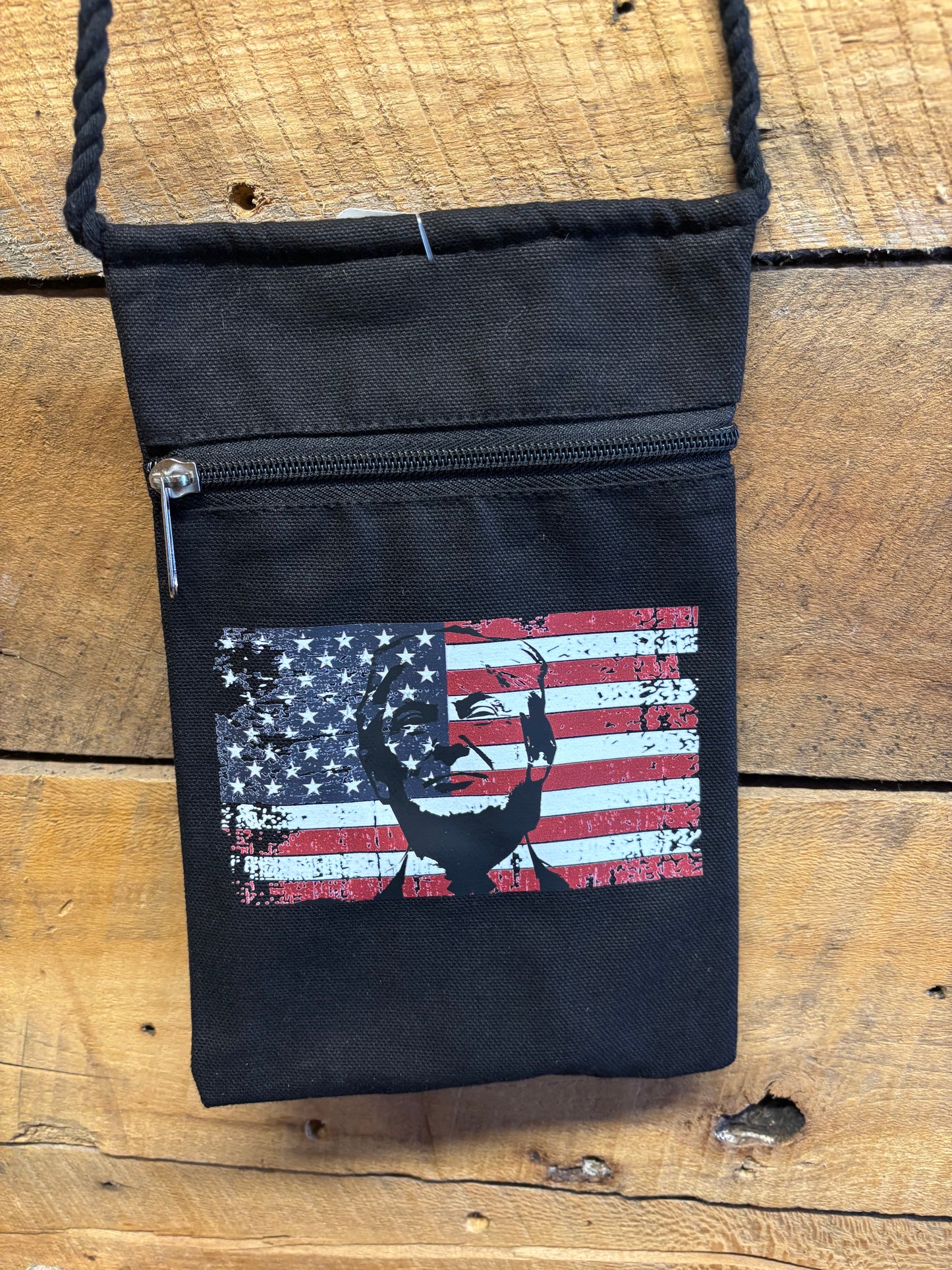 "Trump in Flag" Patriotic Handbag With Twisted Rope Strap 6"x9"