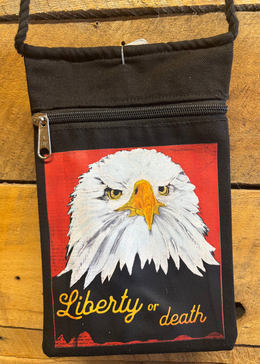 "Liberty or Death" Jamie's Hand-Drawn Eagle Collection Handbag With Twisted Rope Strap 6"x9"