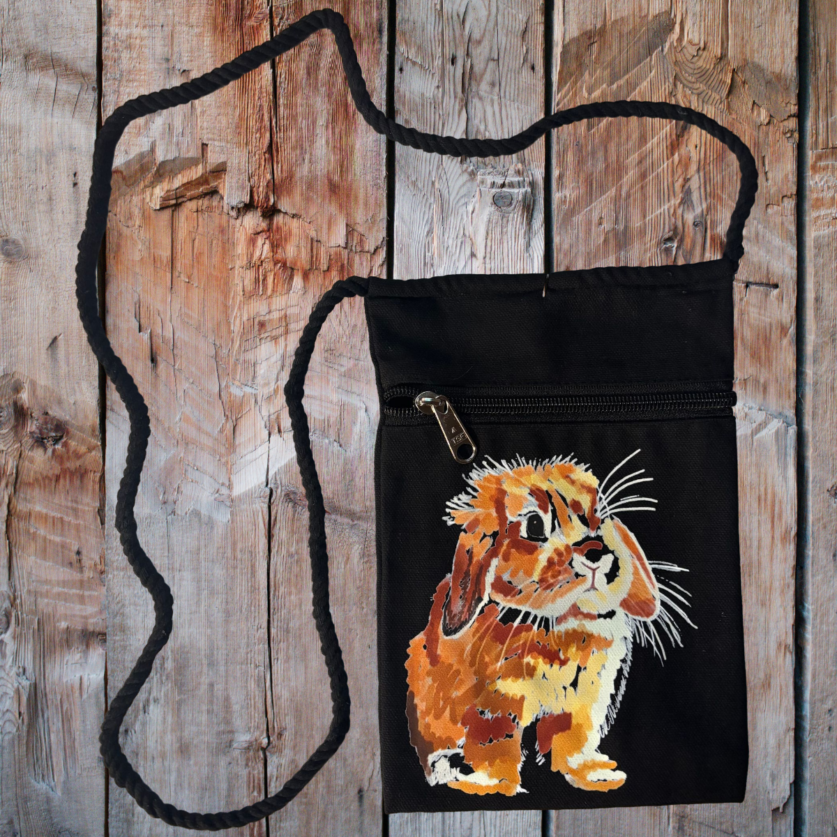 "Lop Rabbit" Jamie's Hand-Drawn Rabbit Collection Handbag With Twisted Rope Strap 6"x9"