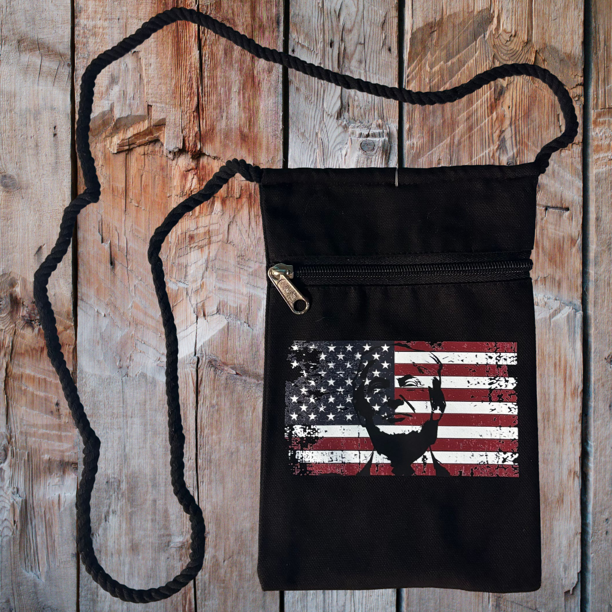 "Trump in Flag" Patriotic Handbag With Twisted Rope Strap 6"x9"