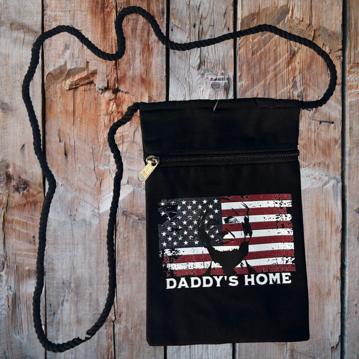 "Trump in Flag - Daddy's Home" Patriotic Handbag With Twisted Rope Strap 6"x9"