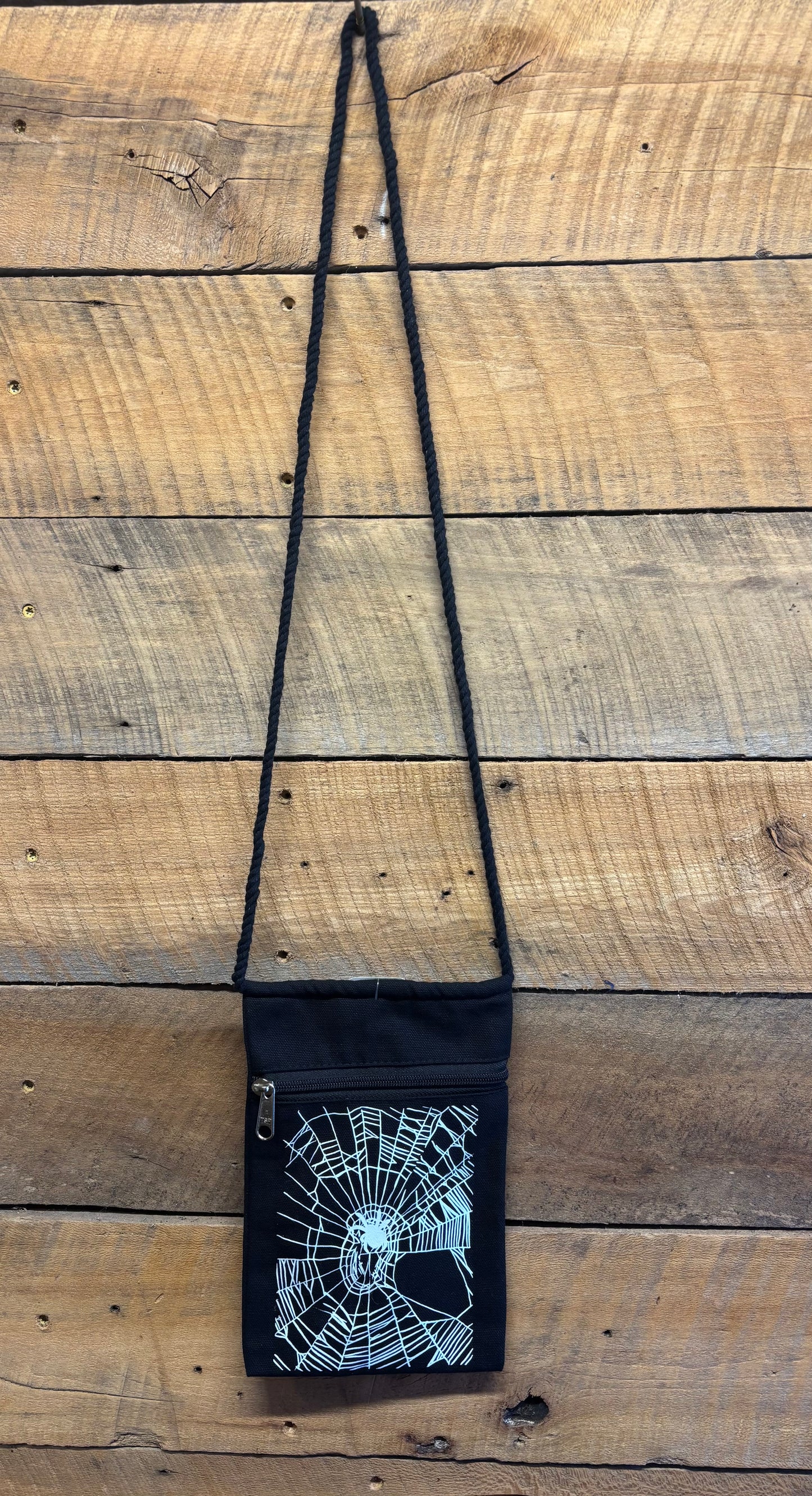 "Spider's Web" Jamie's Hand-Drawn Spider Collection Handbag With Twisted Rope Strap 6"x9"