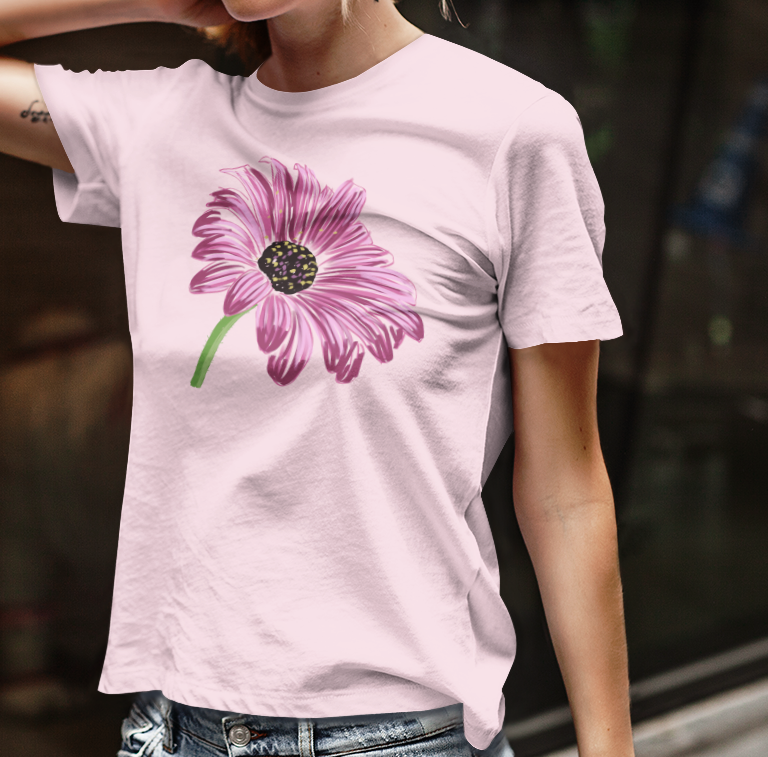 "Pink Cone-flower" from Jamie's Hand-Drawn Floral Collection Unisex Soft-style T-Shirt
