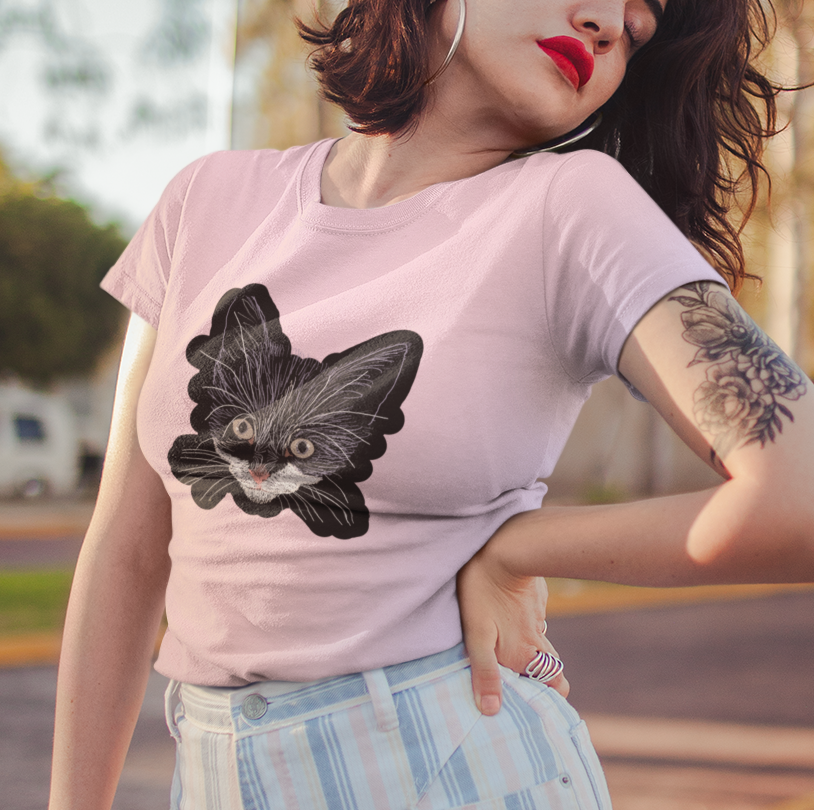 "Grey Eyed Kitty" from Jamie's Hand-Drawn Cat Collection Unisex Soft-style T-Shirt
